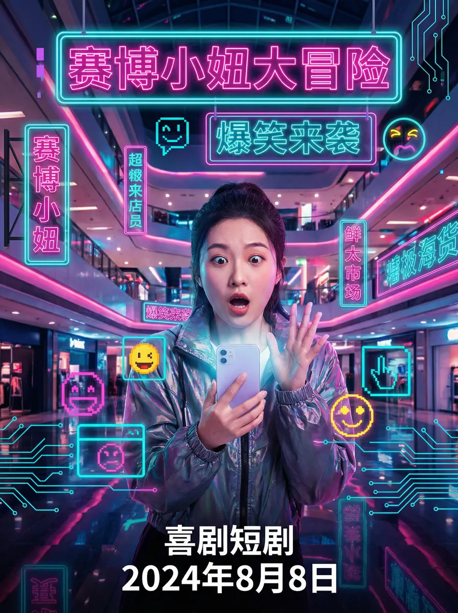 石榴蕾丝榴莲向日葵草莓丝瓜秋葵 搞笑喜剧短剧 - 赛博小妞大冒险海报
